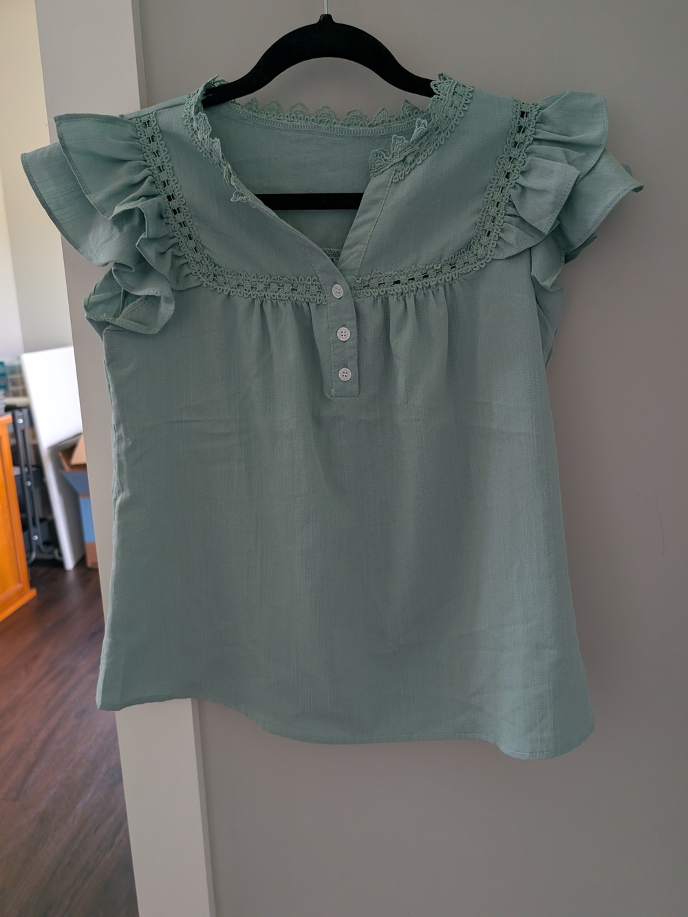 Women’s Ruffled Lace-Trim Blouse in Sage Green